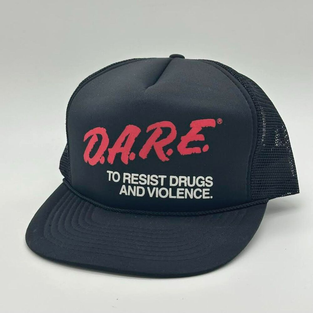 D.A.R.E. Vintage Trucker Hat Black Mesh Adj Snap Back One Size MOHR'S Sobriety